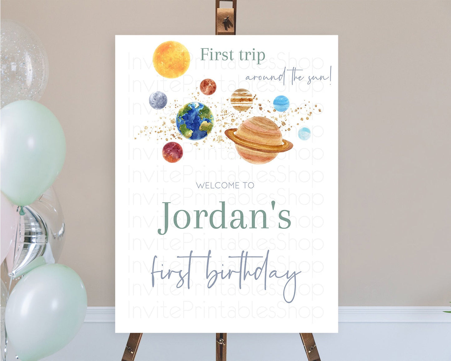 Space Birthday Welcome Sign Space Welcome Board First Trip Around the Sun Welcome Poster Planets Solar System ONE year Birthday Sign D10598