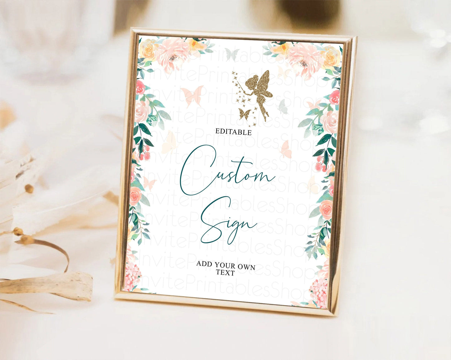 Fairy Sign Enchanted Garden Table Sign Decor Pastel Floral Butterfly Party Secret Garden Birthday Baptism Baby Shower Bridal Shower D10239