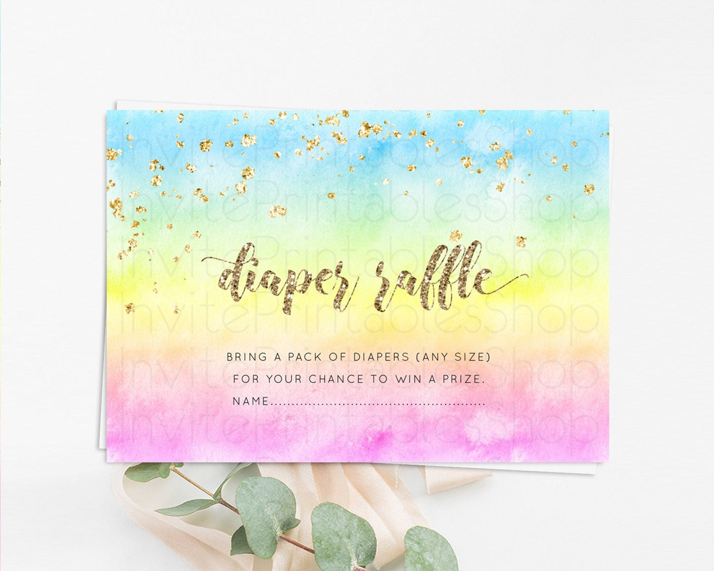 Pastel Diaper Raffle Card Pastel Rainbow Diaper Raffle Insert Colorful Ombre Watercolor Diaper Ticket Confetti Glitter Raffle Game D10479