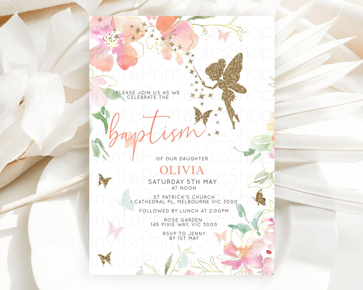 Editable Fairy Baptism Invitation Fairy Baptism 1st Birthday Invitation Ench
