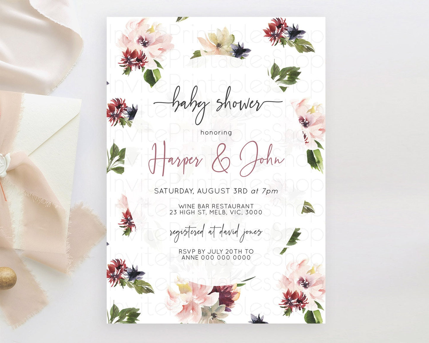 Wildflower Baby Shower Invitation Secret Garden Baby Shower Invitation Pastel Flowers Invite Enchanted Garden Shower Floral Theme D10538