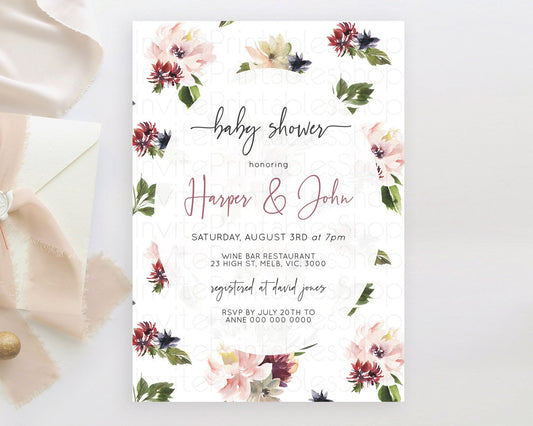 Wildflower Baby Shower Invitation Secret Garden Baby Shower Invitation Pastel Flowers Invite Enchanted Garden Shower Floral Theme D10538