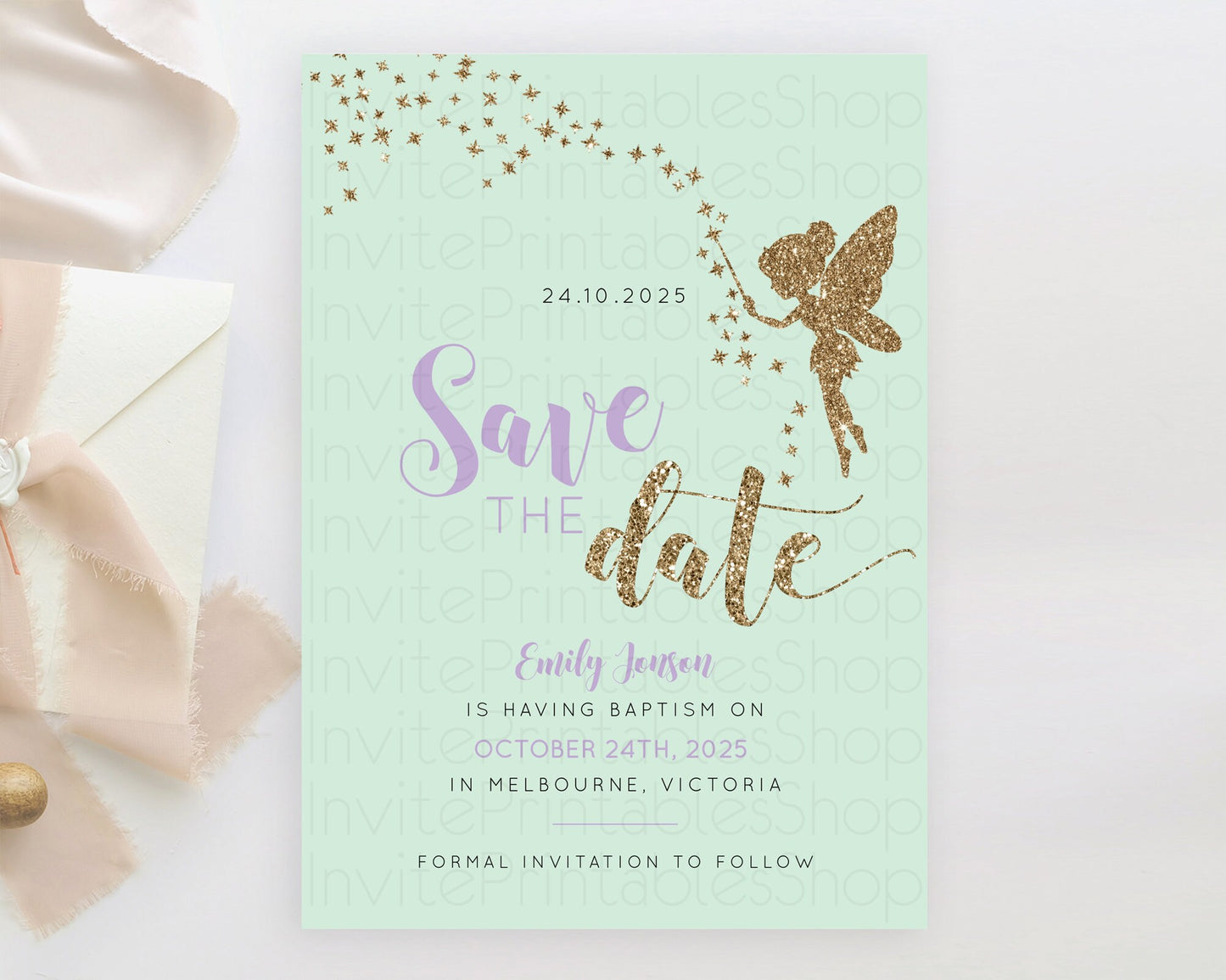 Fairy Save The Date Template Enchanted Garden Pastel Floral Butterfly Party Secret Garden Birthday Baptism Baby Shower Bridal Shower D10908