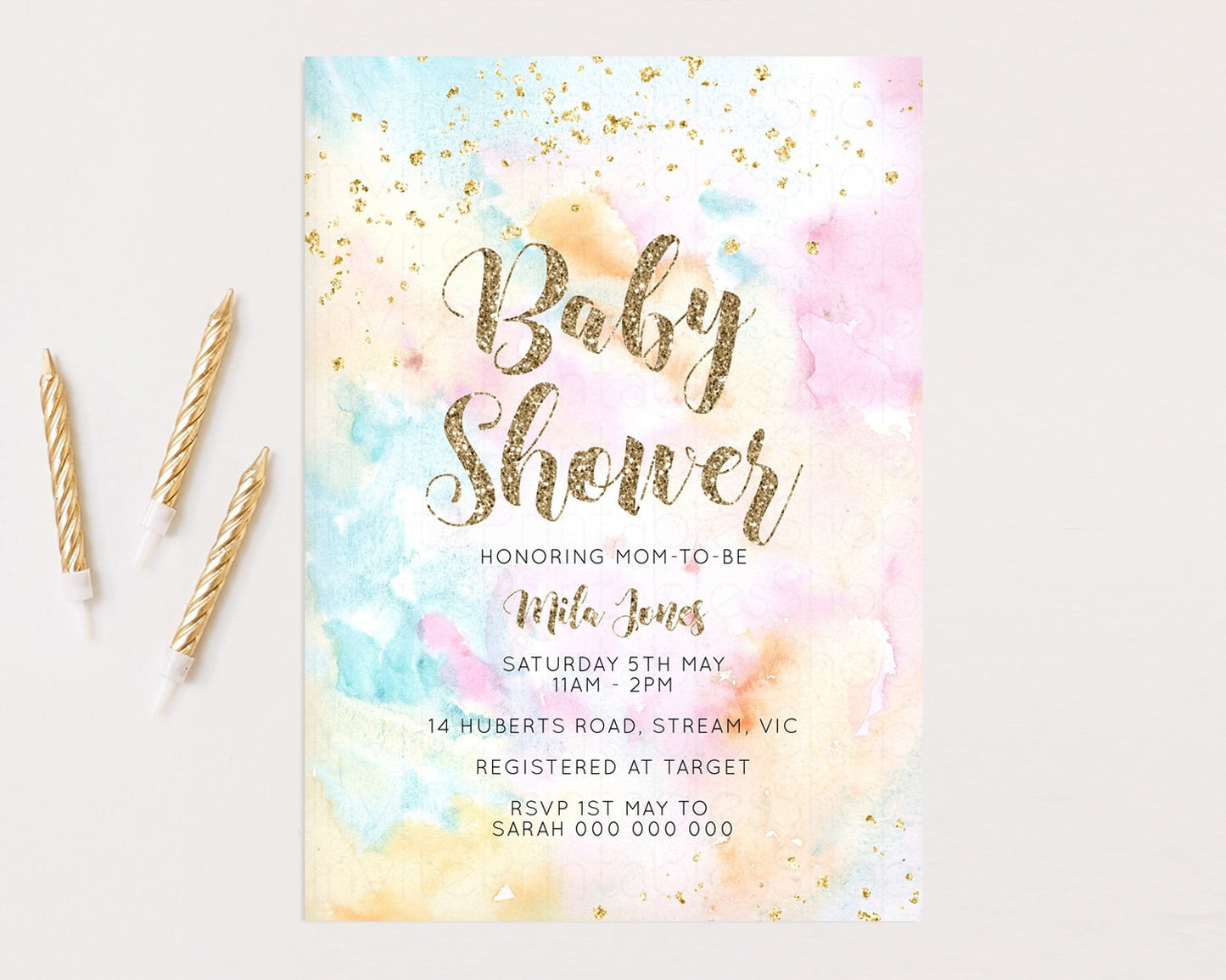Editable Rainbow Baby Shower Invitation Pastel Watercolor Invitation Colorfu