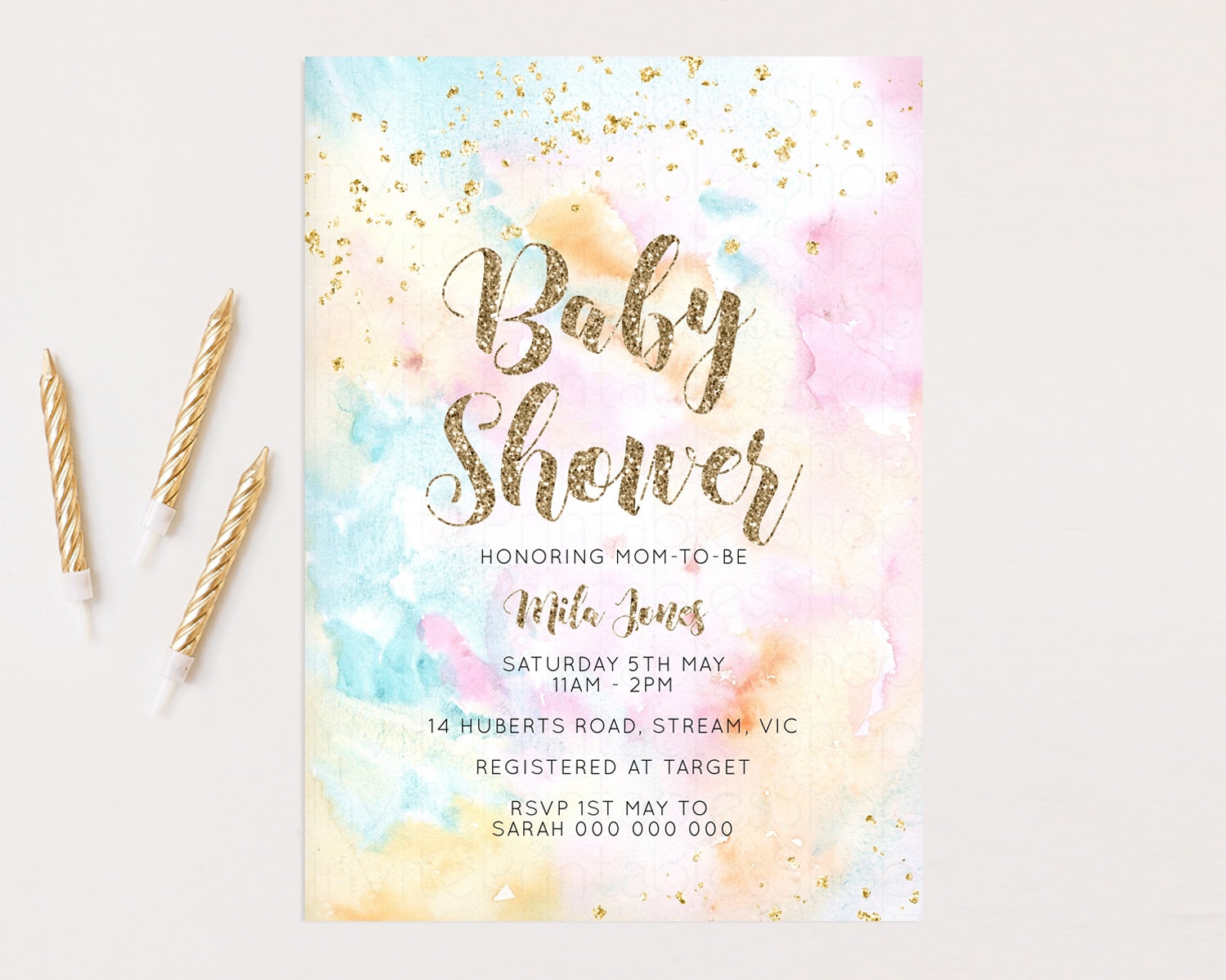 Editable Rainbow Baby Shower Invitation Pastel Watercolor Invitation Colorfu