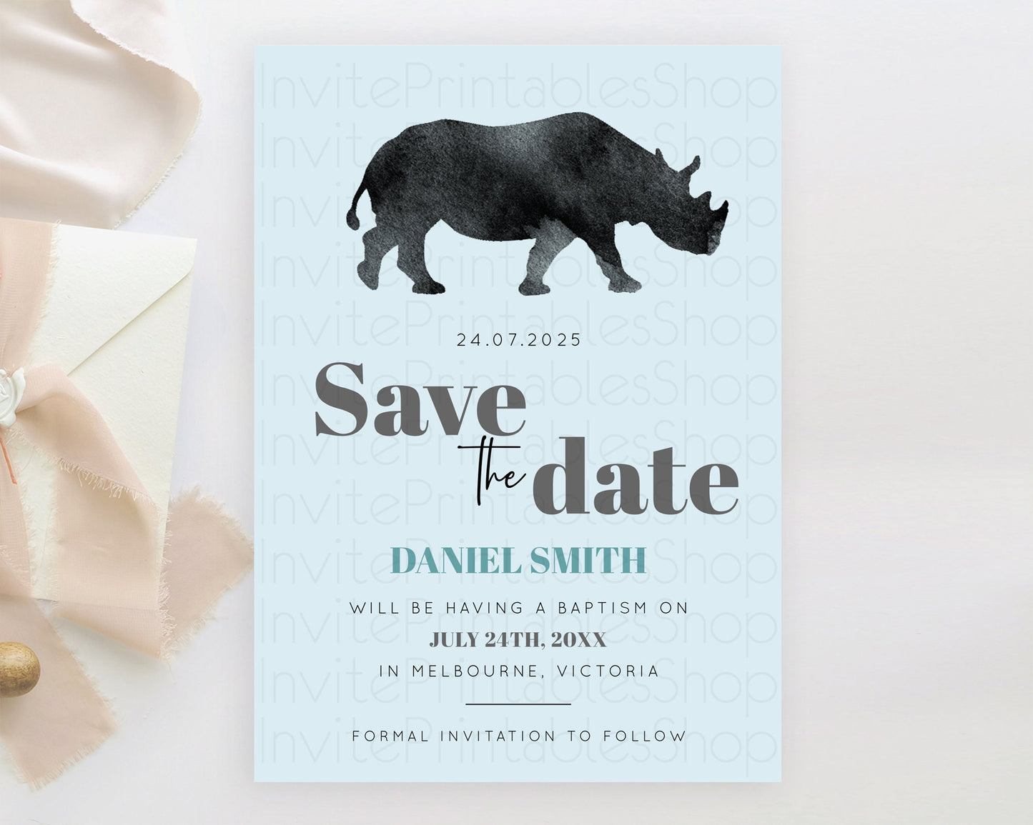 Rhino Save The Date Template Rhino Party Save The Date Safari Adventure Rhino Minimal Theme For 1st Birthday Baptism Baby Shower D10801