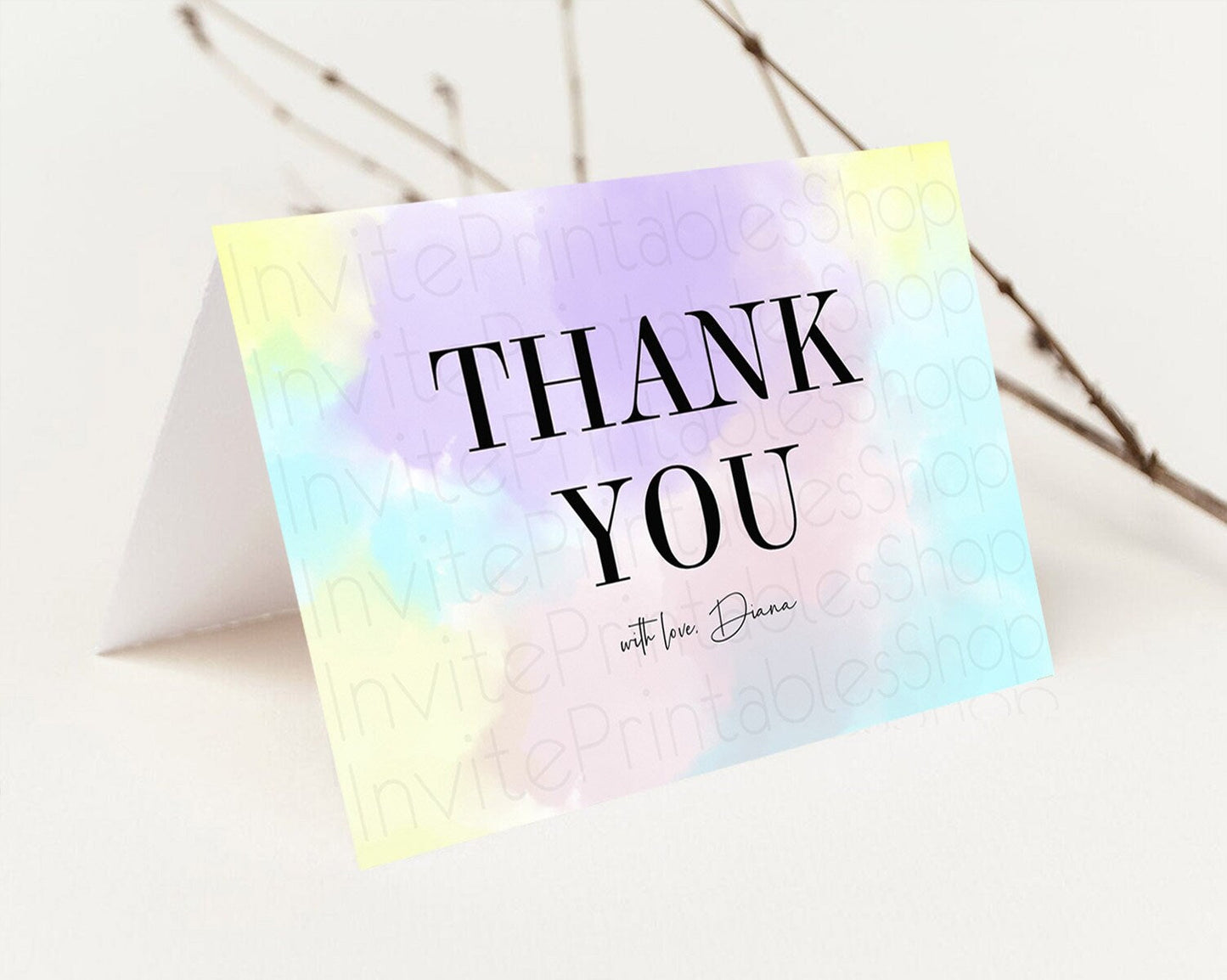Pastel Thank You Rainbow Thank You Card Colorful Pastel Birthday Thank You Card Confetti Watercolor Pastel Teacher Thank You Cards D10617