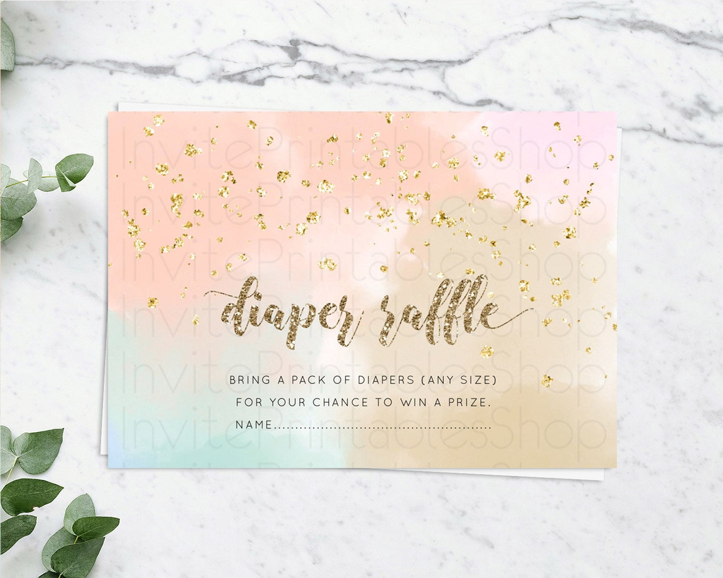 Pastel Diaper Raffle Card Pastel Rainbow Diaper Raffle Insert Colorful Ombre Watercolor Diaper Ticket Confetti Glitter Raffle Game D10377