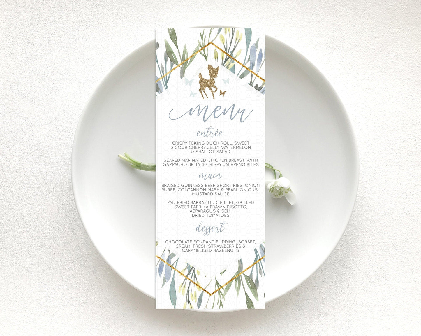 Fawn Menu Deer Menu Template Pastel Floral Deer Table Decor Enchanted Forest Butterfly Floral Dinner Dessert Menu Party Food Menu D10534