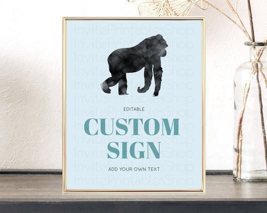 Gorilla Table Sign Decor Gorilla Party Sign Template Safari Adventure Gorilla Minimal Theme 1st Birthday Baptism Baby Shower D10799