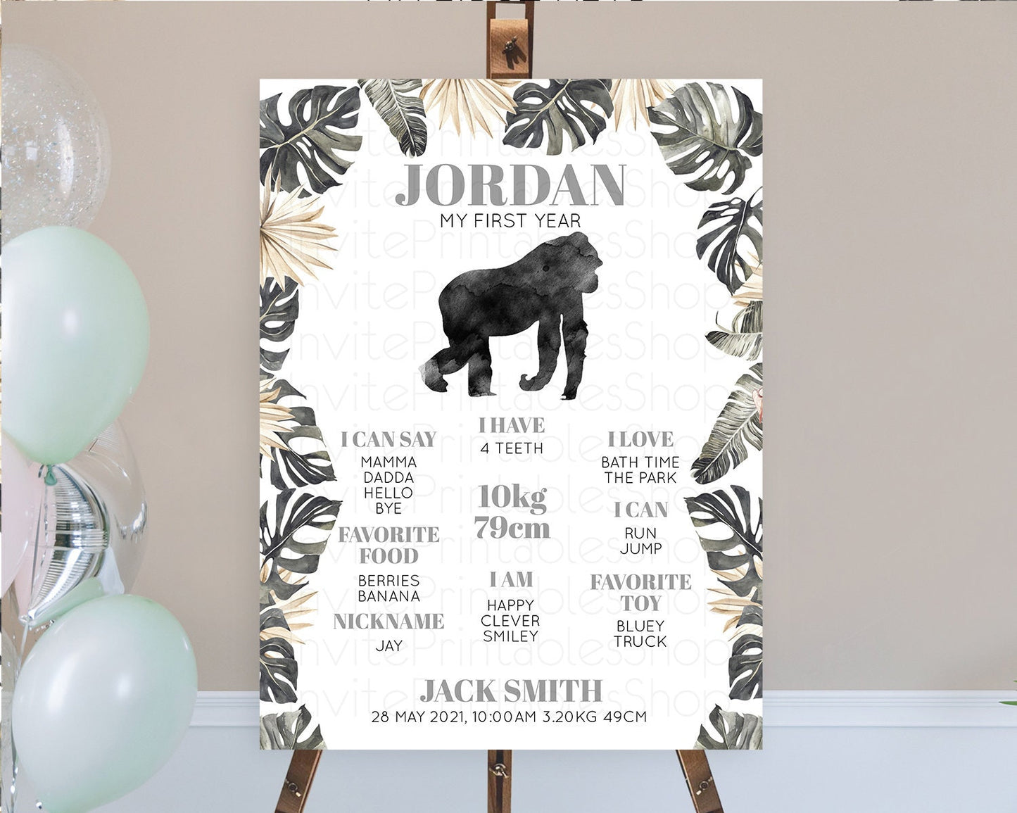 Gorilla First Birthday Milestone Board Gorilla Milestone Poster Gorilla Decor Safari Adventure Gorilla First Birthday Welcome Sign D10804