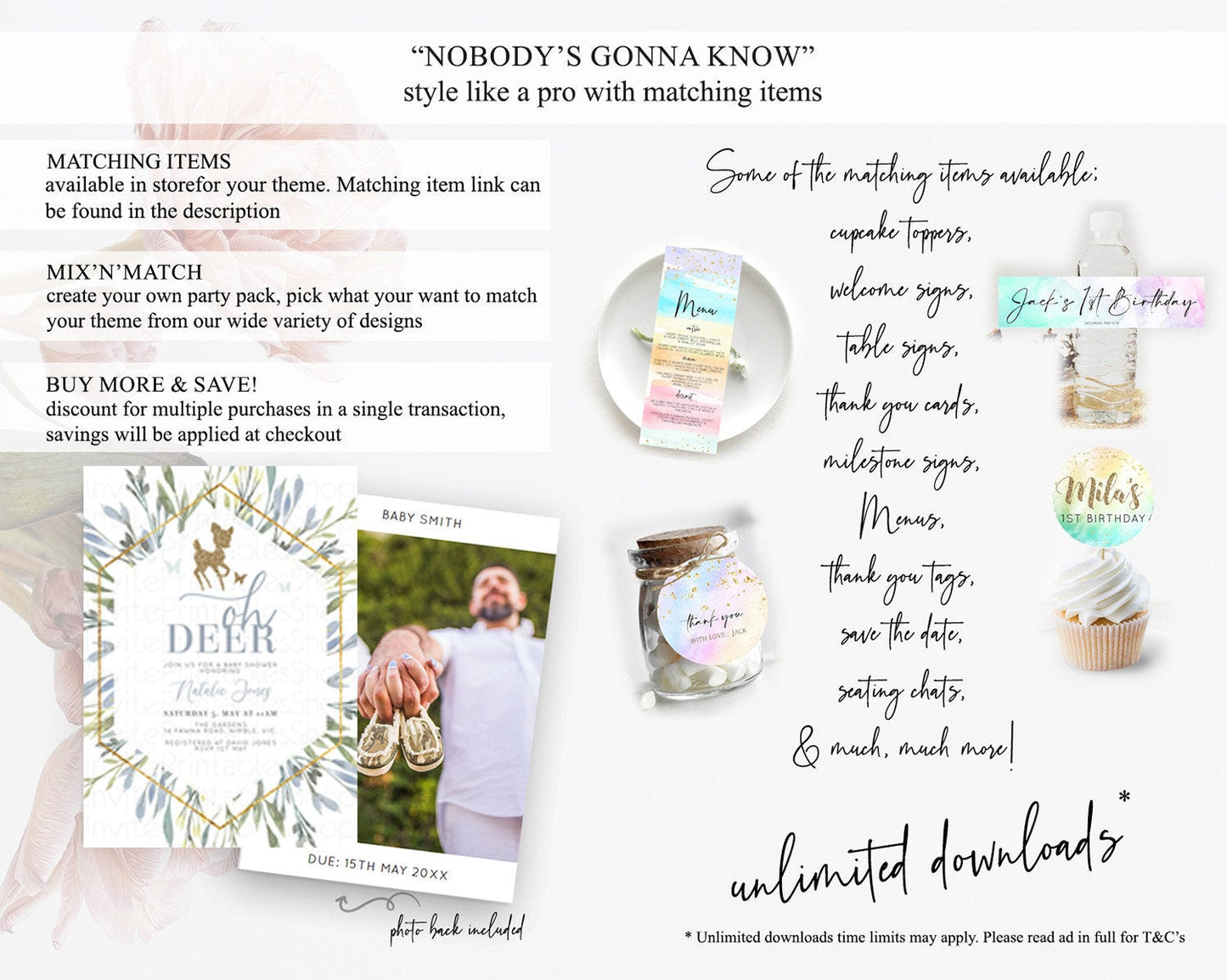 Fawn Baby Shower Invitation Deer Baby Shower Invites Enchanted Forest Theme Butterfly Pastel Flowers Whimsical Baby Shower D10534