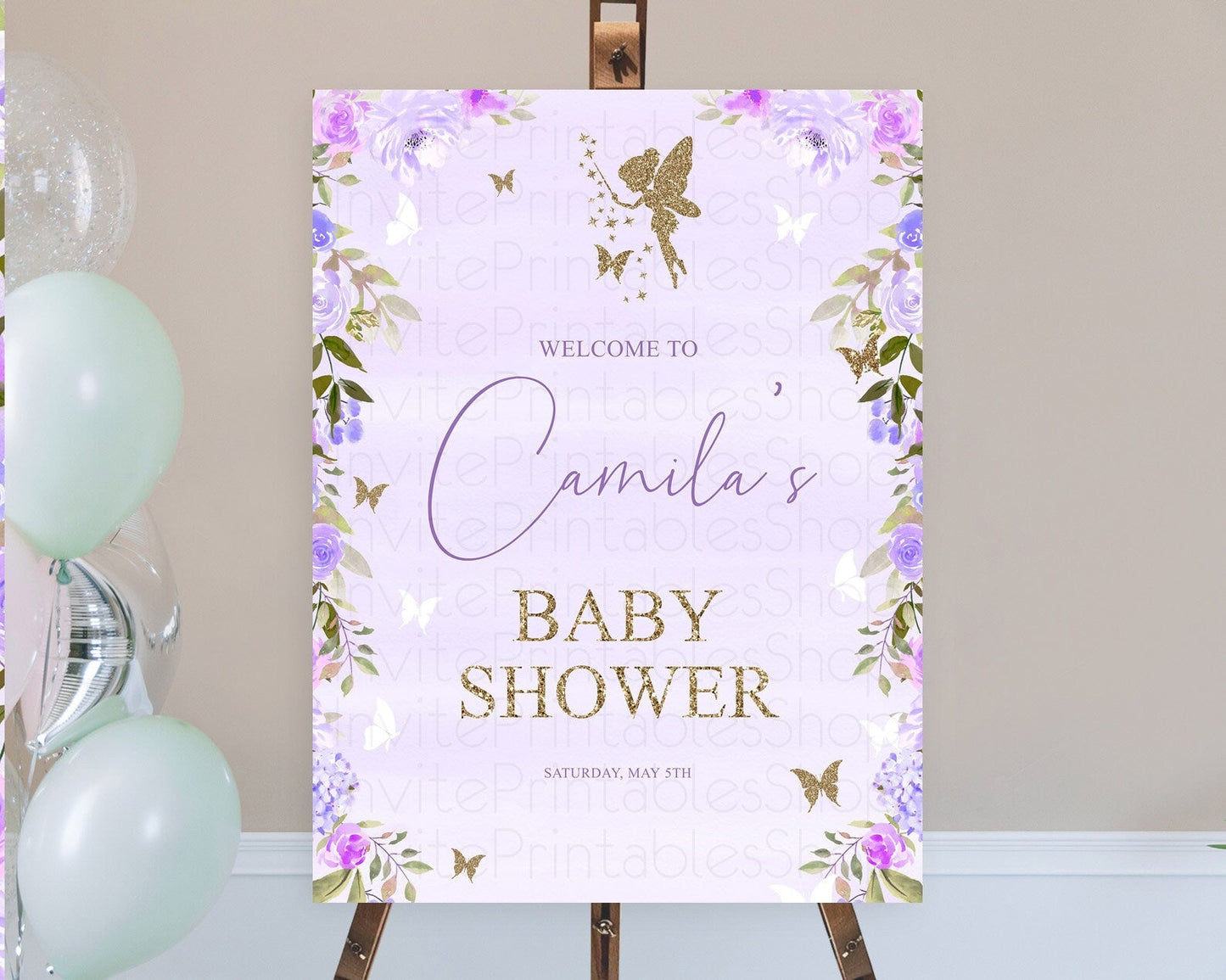 Fairy Baby Shower Welcome Sign Fairy Welcome Board Enchanted Garden Pastel Floral Butterfly Decor Secret Garden Fairy Welcome Sign D10910