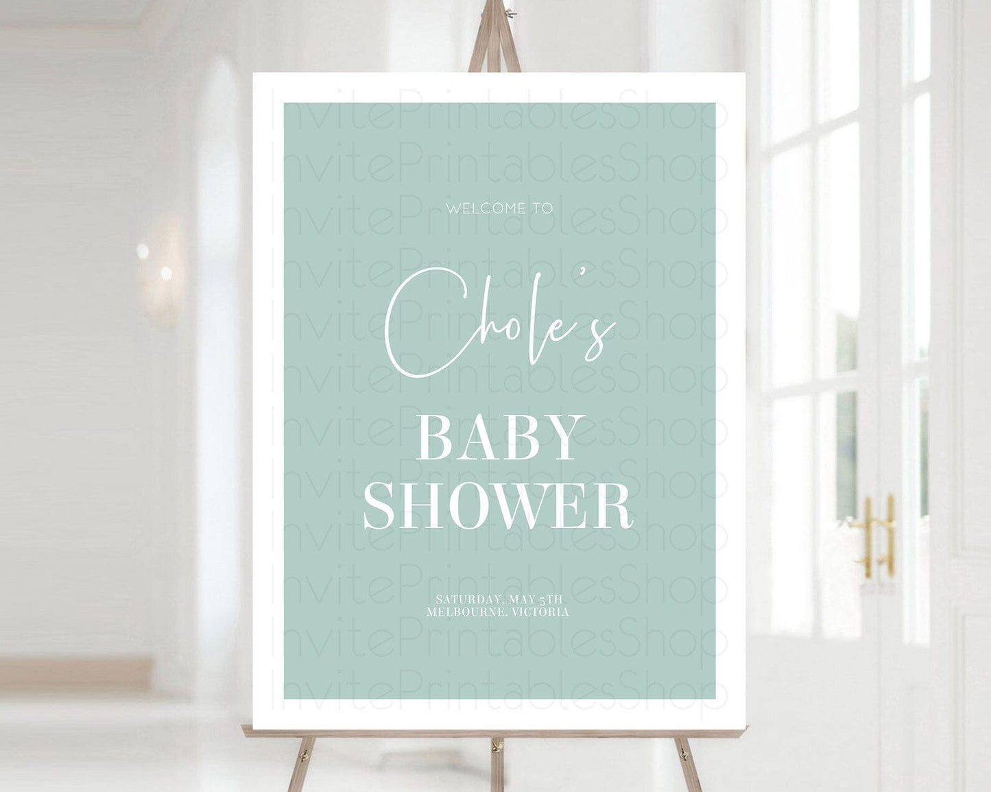 Green Baby Shower Welcome Sign Plain Green Welcome Board Minimalist Pastel Green Welcome Poster Modern Green Minimal Welcome Sign D10736
