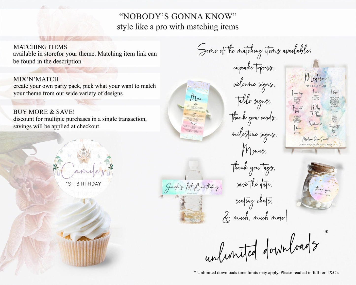Princess Cupcake Toppers Castle Cupcake Toppers Royal Princess Decor Fairy Tale Enchanted Castle Pastel Floral Garden Table Number D10473