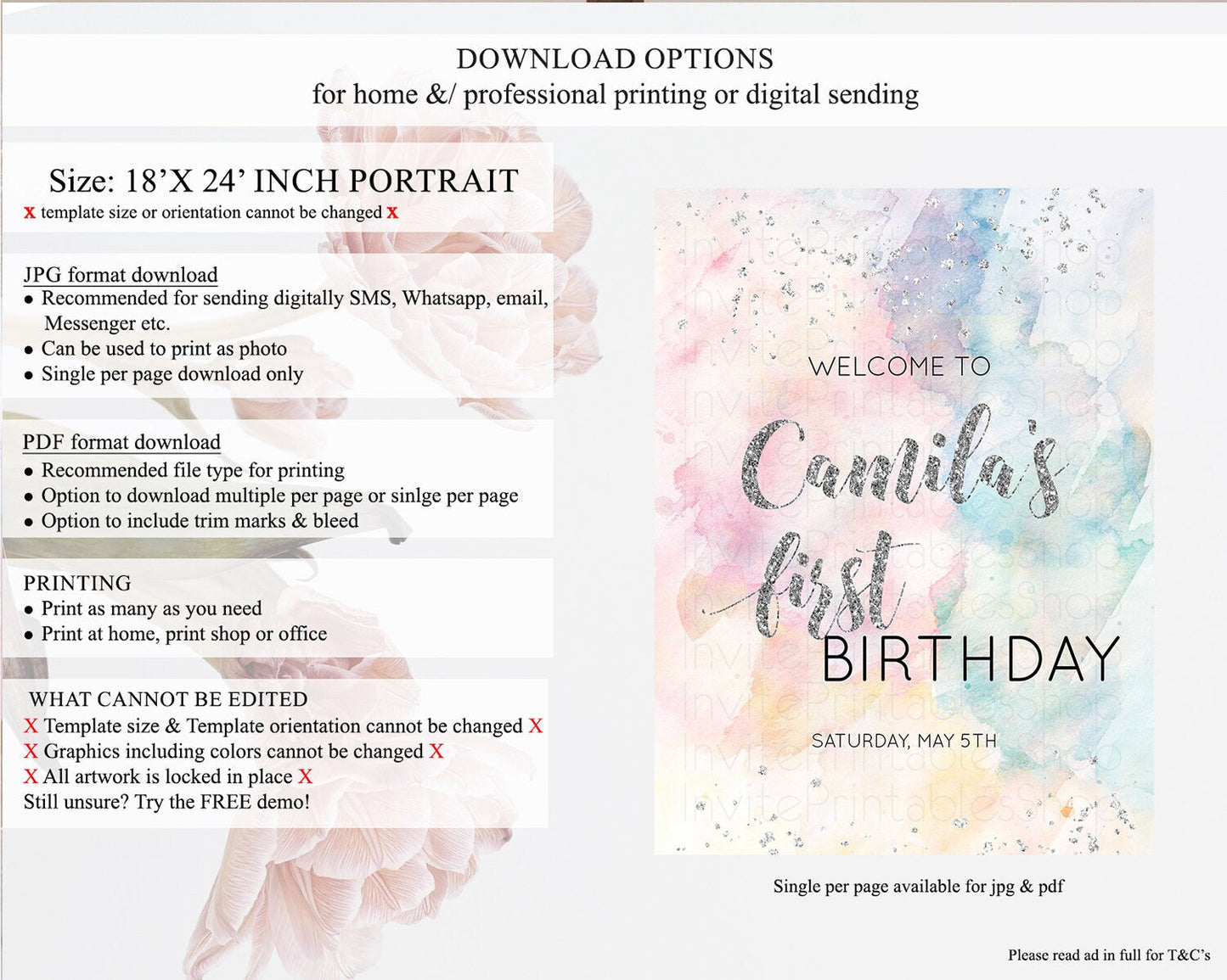 Pastel Rainbow Welcome Sign Pastel Welcome Board Pastel Colorful Party Poster Confetti Watercolor Silver First Birthday Welcome Sign D10944