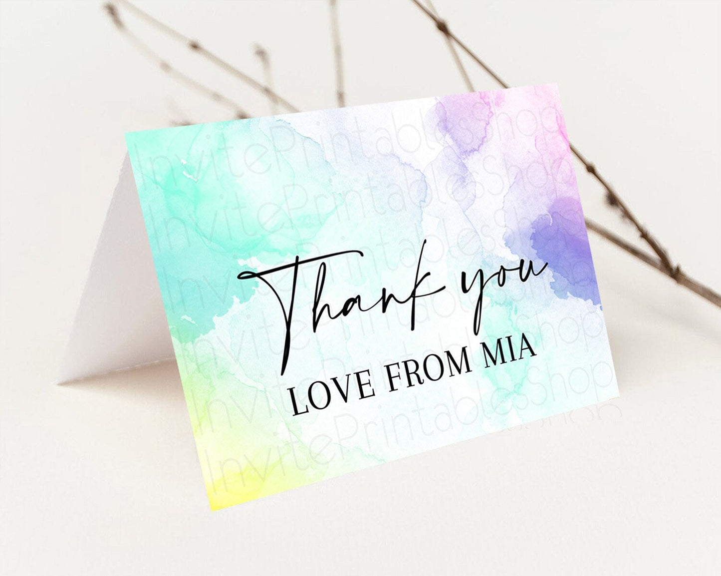 Pastel Thank You Rainbow Thank You Card Colorful Pastel Birthday Thank You Card Confetti Watercolor Pastel Teacher Thank You Cards D10157
