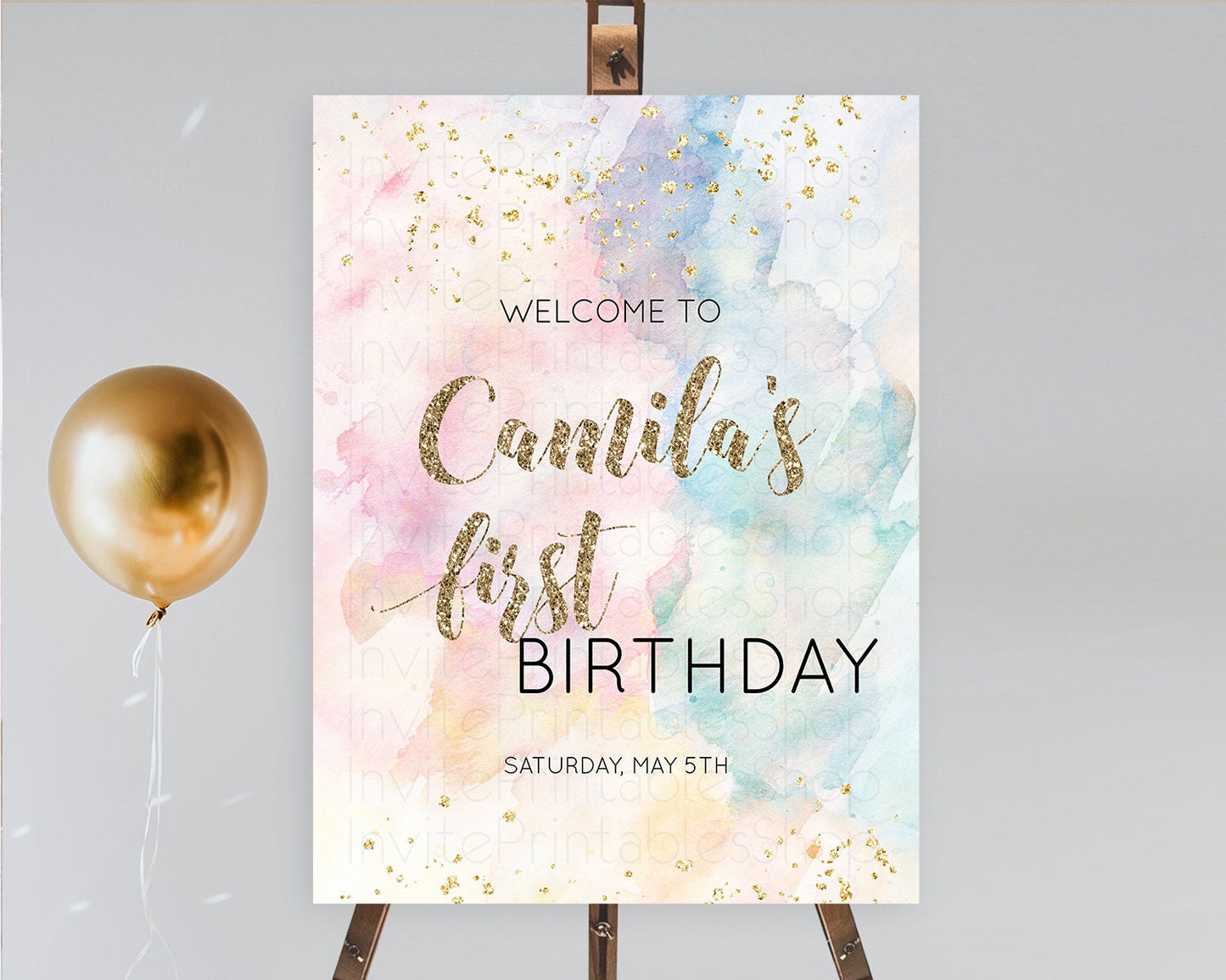 Pastel Welcome Sign Pastel Rainbow Welcome Sign Colorful Rainbow Confetti Watercolor Glitter Pastel First Birthday Welcome Sign D10264