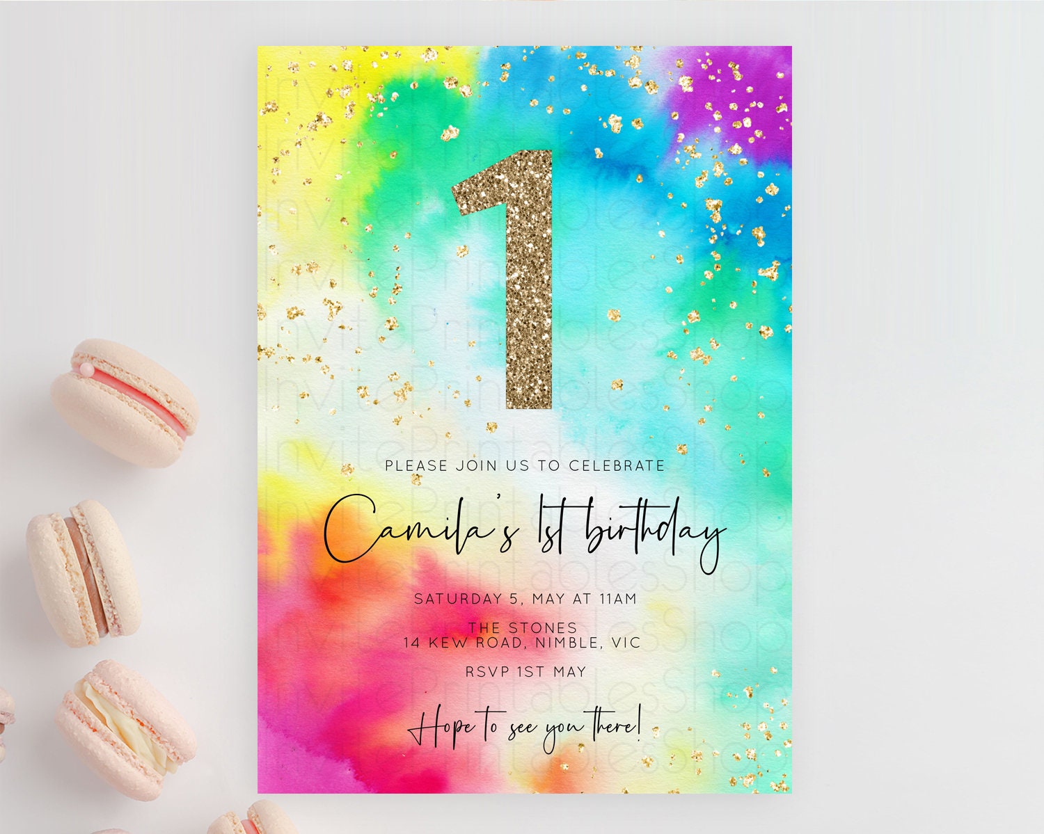Editable Tie Dye Invitation Rainbow Birthday Invitation Pastel Invitation Co