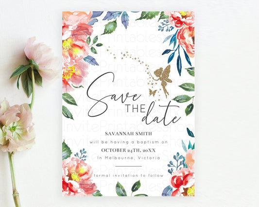 Fairy Save The Date Template Enchanted Garden Pastel Floral Butterfly Party Secret Garden Birthday Baptism Baby Shower Bridal Shower D10752