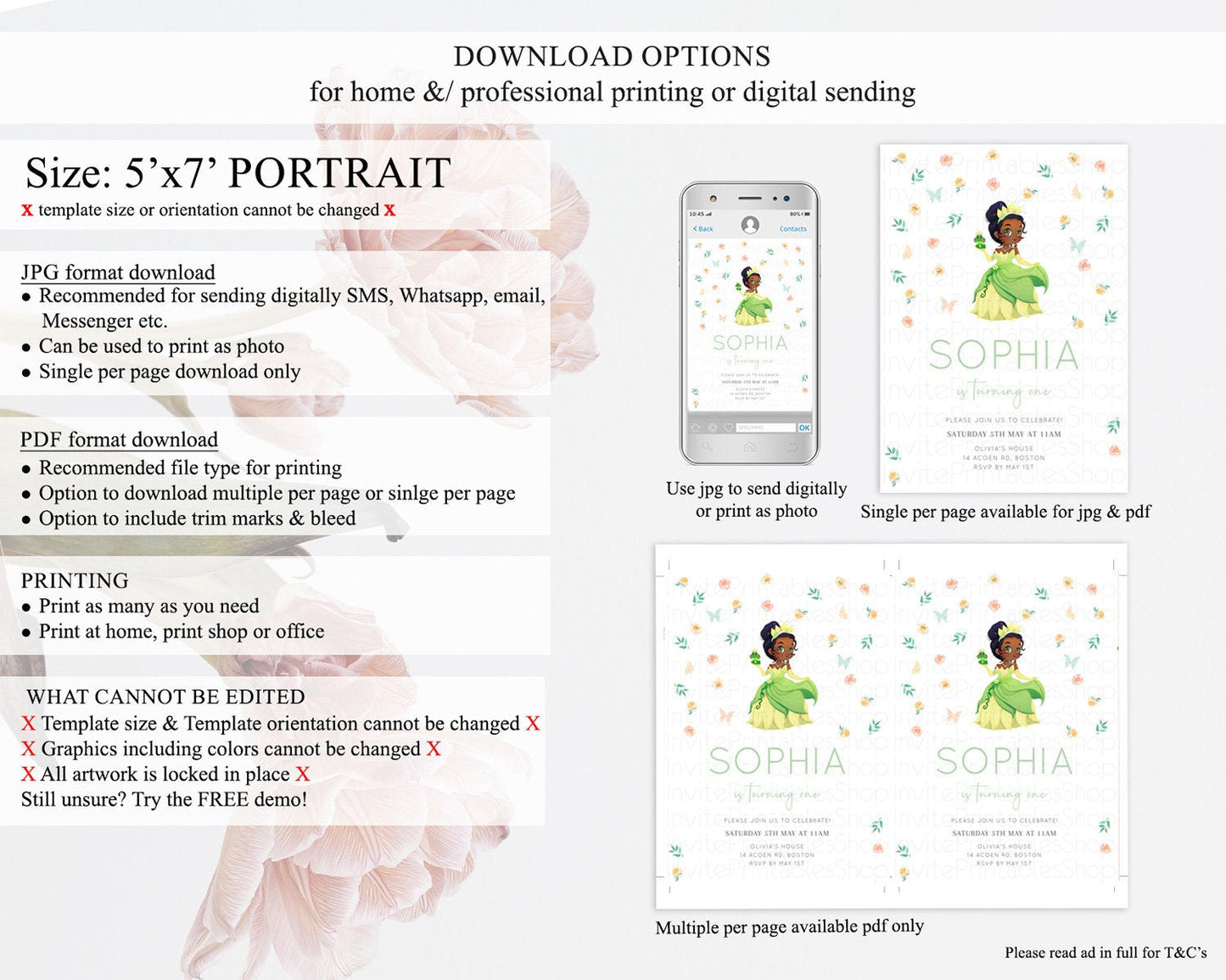 Princess Birthday Invitation Castle Invitation Royal Birthday Fairy Tale Enchanted Castle Pastel Floral Garden 1st First Birthday D10358