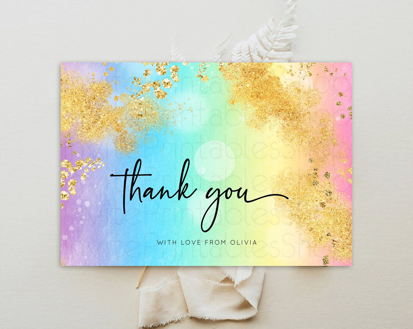 Pastel Thank You Rainbow Thank You Card Colorful Pastel Birthday Thank You Card Confetti Watercolor Pastel Teacher Thank You Cards D10559