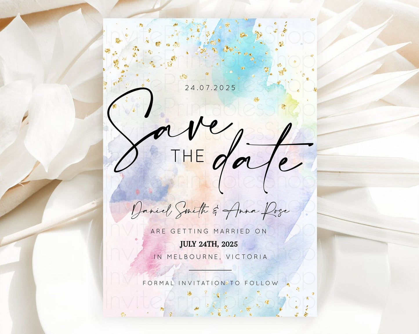 Pastel Save The Date Template Pastel Ombre Rainbow Watercolor Colorful Party For Birthday Baptism Baby Shower Wedding Bridal Shower D10420