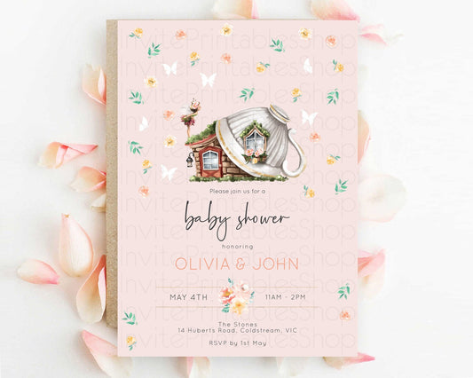 Fairy Baby Shower Invitation Pastel Fairy Invites Fairy Tea Party Fairy Garden Theme Secret Garden Enchanted Garden Floral Butterfly D10384