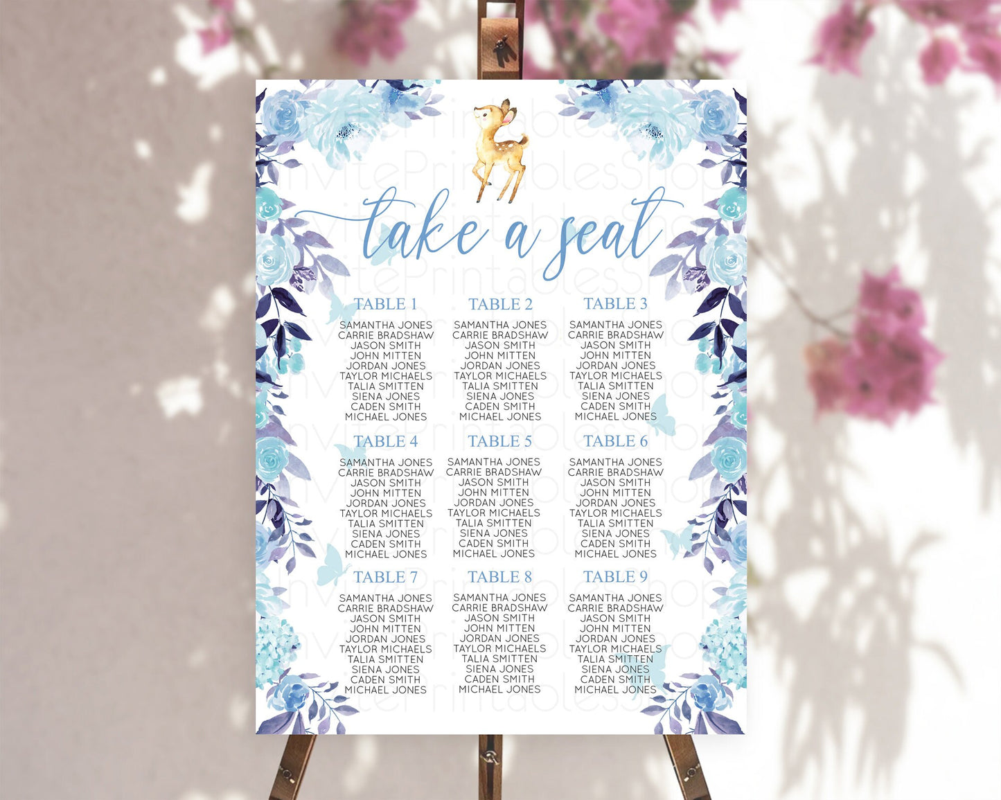 Fawn Seating Chart Deer Seating Chart Enchanted Forest Party Butterfly Pastel Flowers Whimsical Seating Chart Woodland Seating Sign D10917