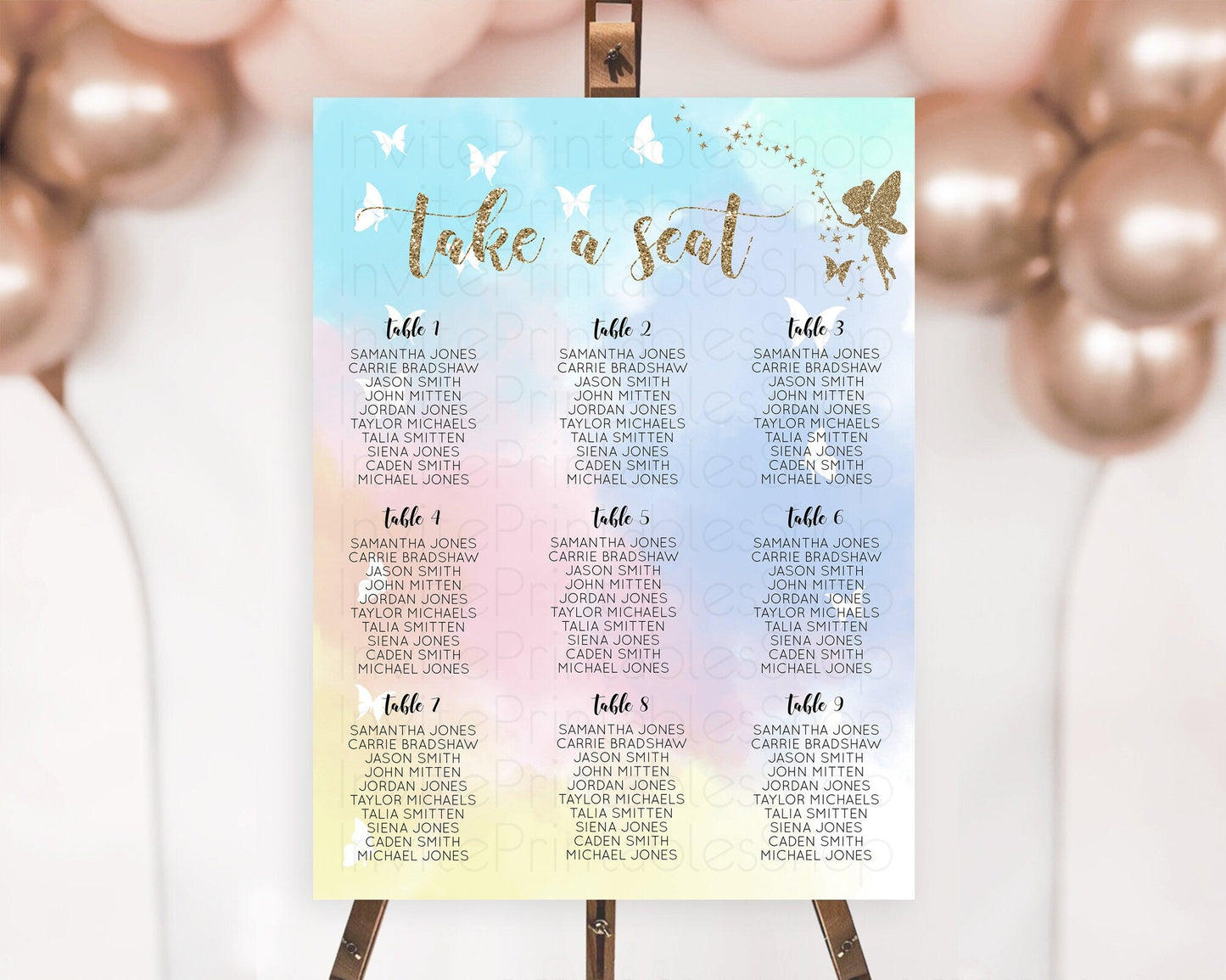Fairy Seating Chart Pastel Fairy Seating Chart Fairy Tea Party Fairy Garden Seating Sign Enchanted Garden Floral Butterfly Decor D10894