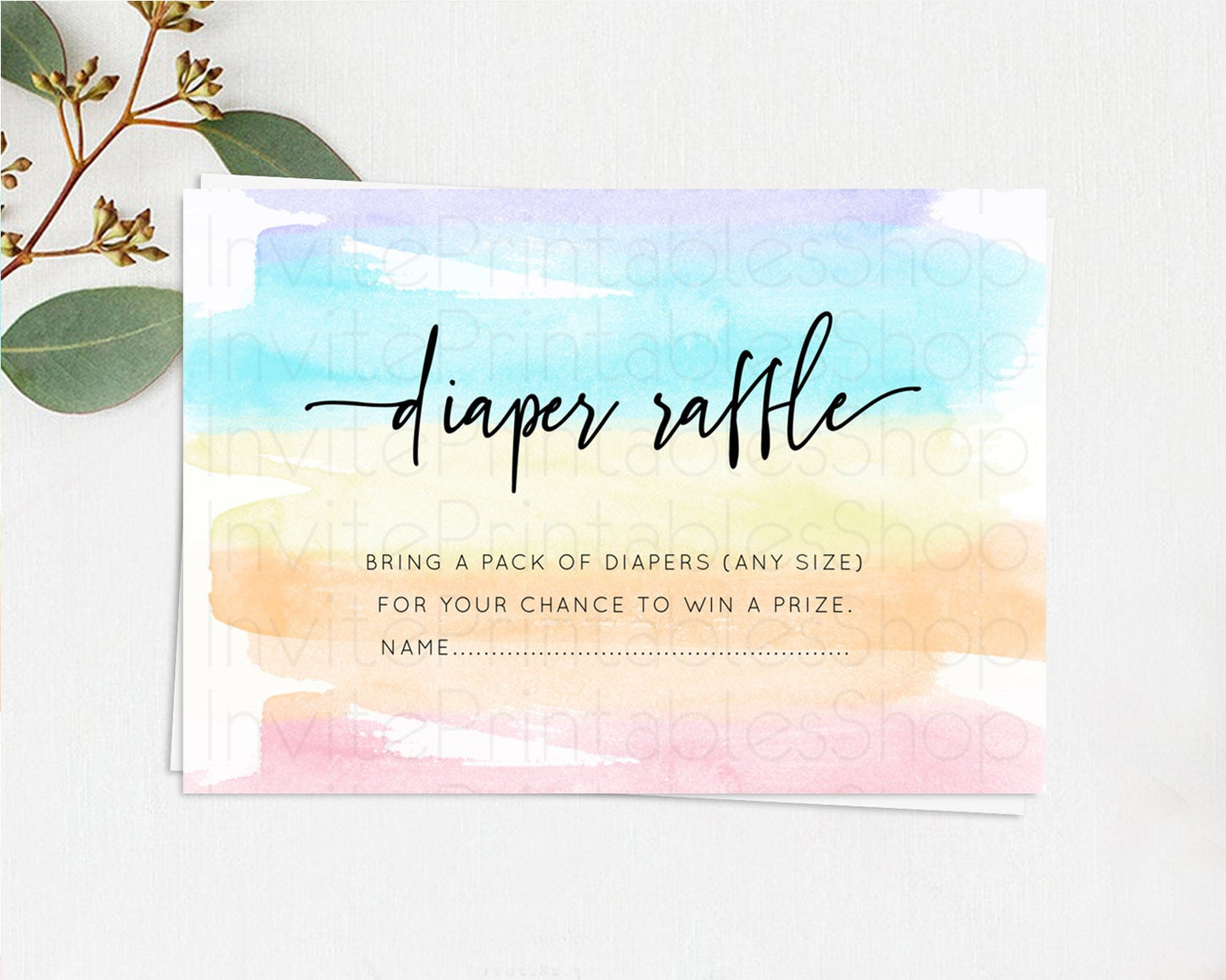 Pastel Diaper Raffle Card Pastel Rainbow Diaper Raffle Insert Colorful Ombre Watercolor Diaper Ticket Confetti Glitter Raffle Game D10505