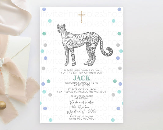 Editable Cheetah Baptism Invitation Cheetah Baptism 1st Birthday Invitation