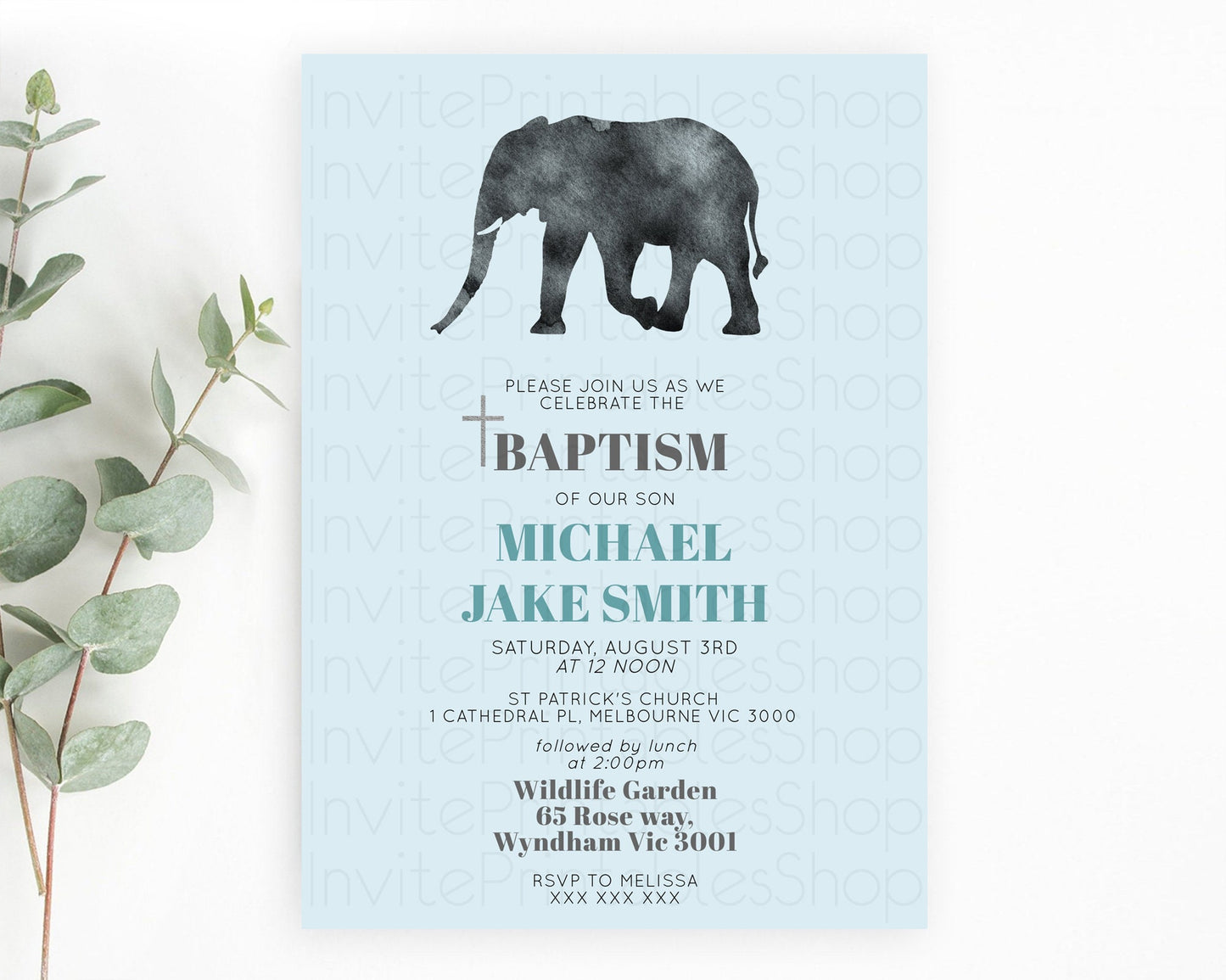 Elephant Baptism Invitation Elephant Baptism 1st Birthday Invitation Safari Christening Invitation TWO Wild ONE Jungle Adventure Zoo D10802