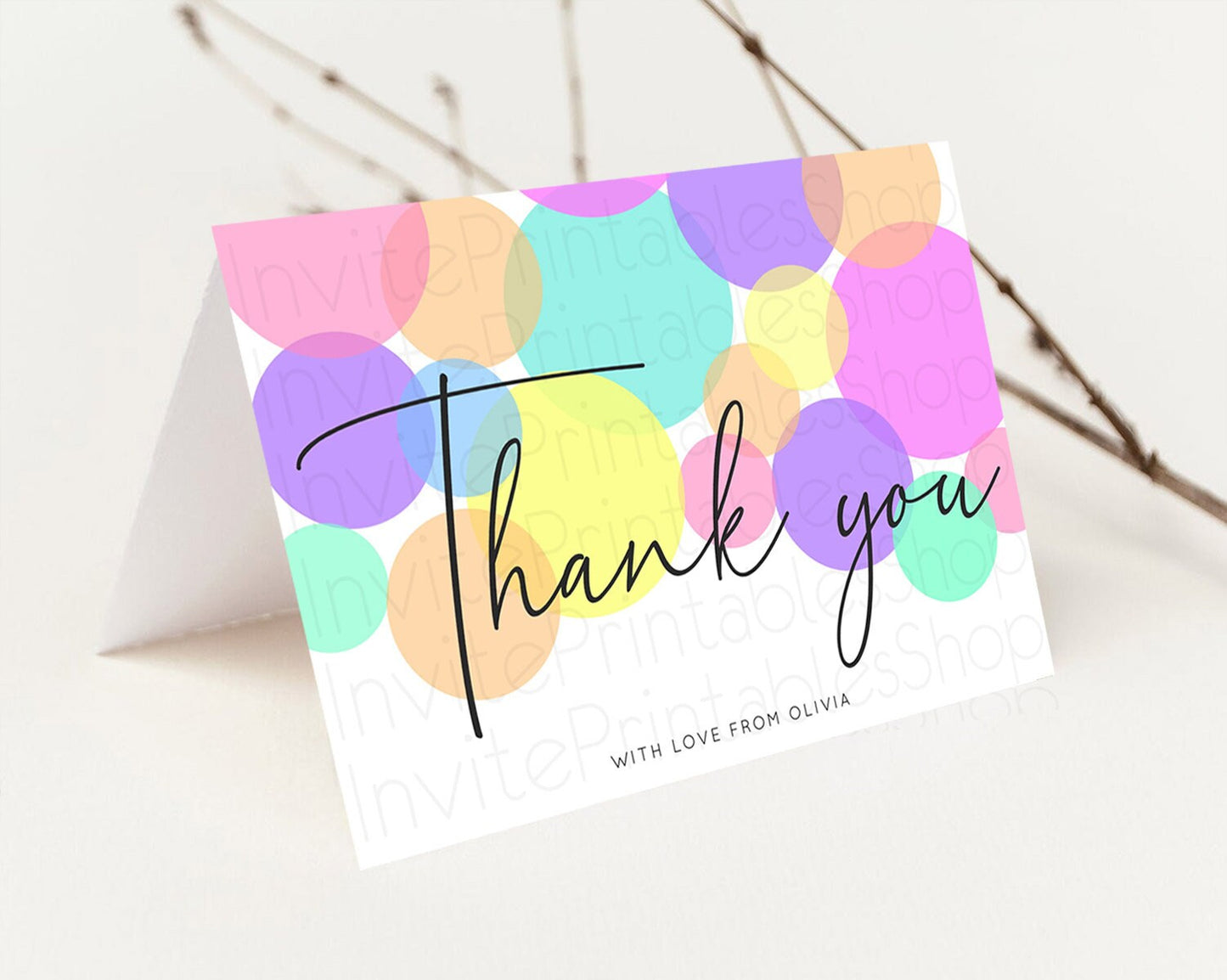 Rainbow Thank You Pastel Thank You Card Pastel Rainbow Birthday Thank You Confetti Colorful Pastel Cards Teacher Thank You Cards D10888