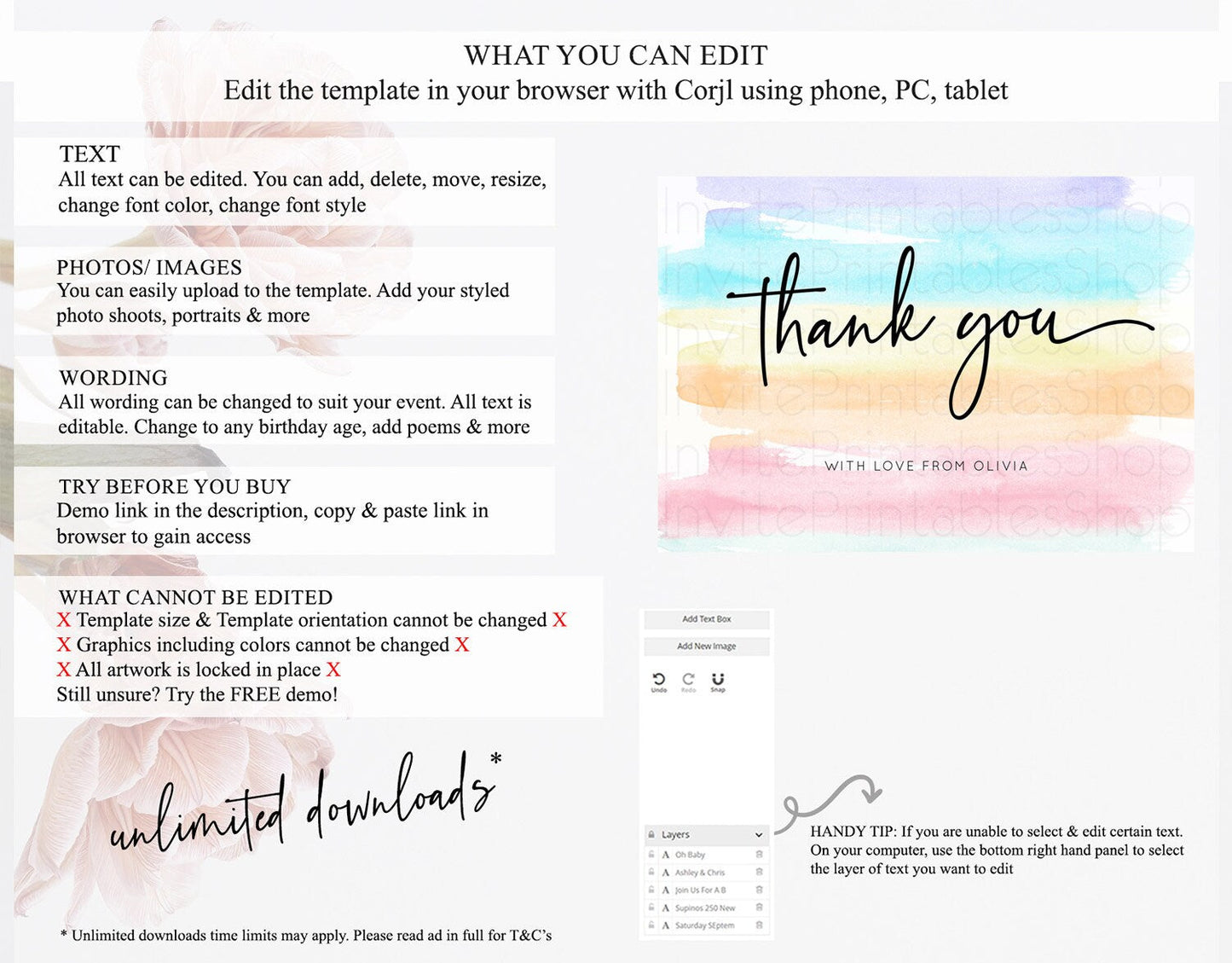 Pastel Thank You Rainbow Thank You Card Colorful Pastel Birthday Thank You Card Confetti Watercolor Pastel Teacher Thank You Cards D10505