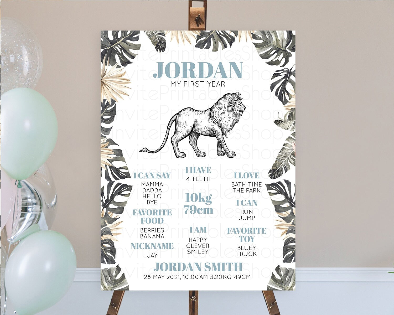 Editable Lion First Birthday Milestone Board Lion Milestone Poster Lion Deco