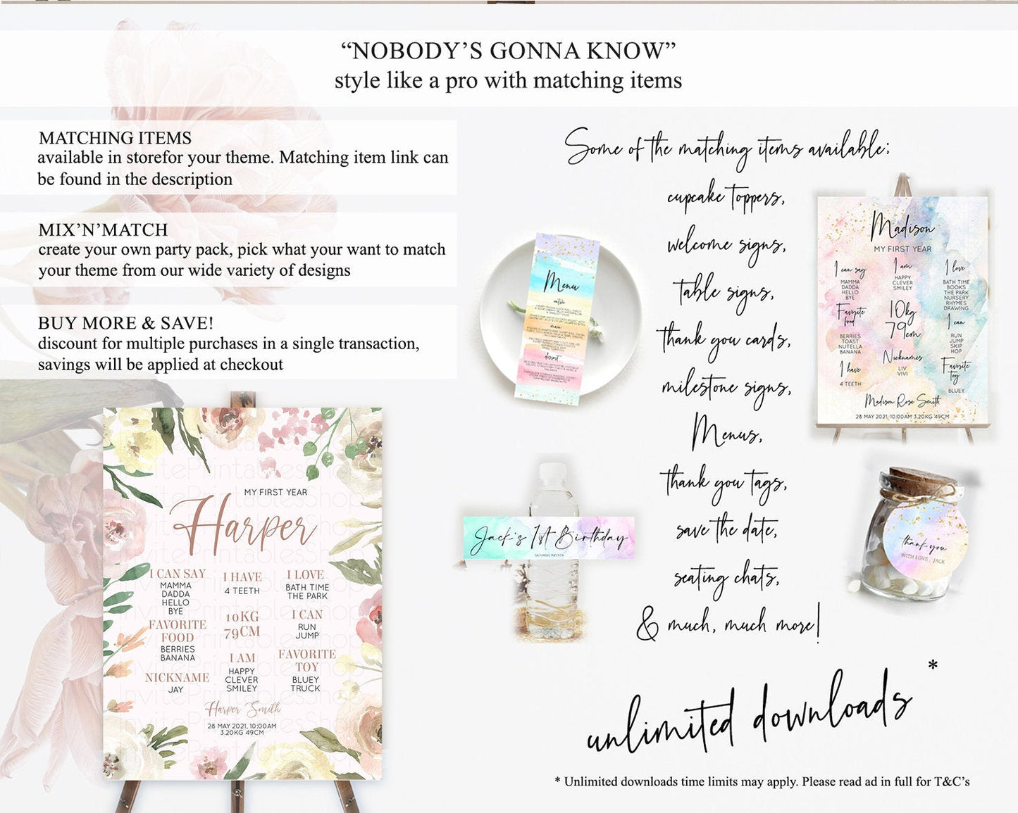 Secret Garden Milestone Board Wildflower First Birthday Milestone Poster Pastel Flowers Milestone Boho Wildflower 1st Birthday Sign D10192