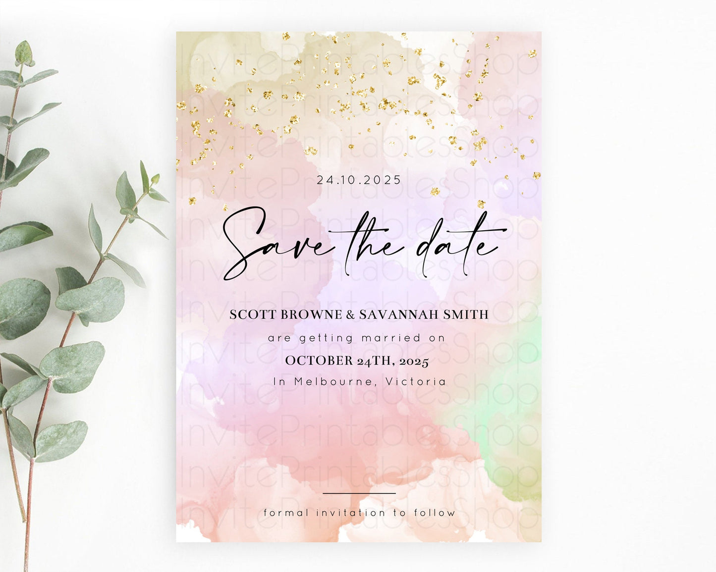 Pastel Save The Date Template Pastel Ombre Rainbow Watercolor Colorful Party For Birthday Baptism Baby Shower Wedding Bridal Shower D10627