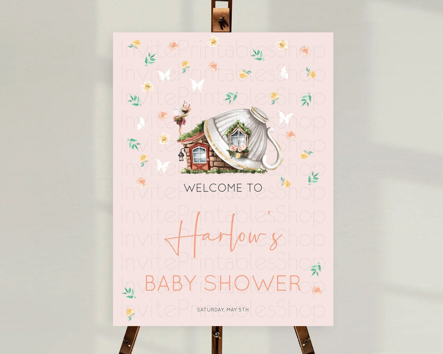 Fairy Baby Shower Welcome Sign Fairy Welcome Board Enchanted Garden Pastel Floral Butterfly Decor Secret Garden Fairy Welcome Sign D10384
