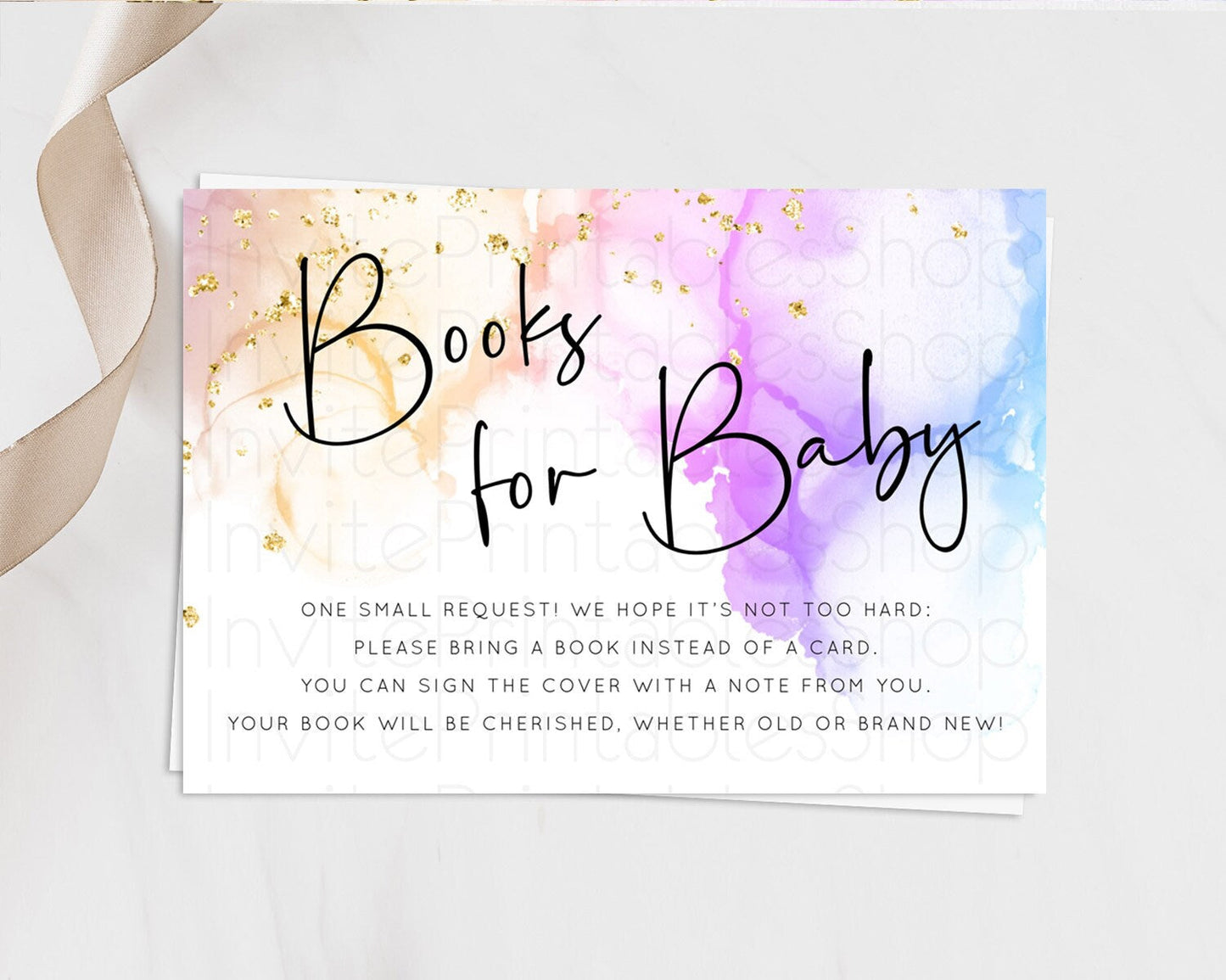Pastel Books For Baby Card Pastel Rainbow Book Insert Colorful Ombre Watercolor Book Card Confetti Glitter Baby Book Poem Request D10180