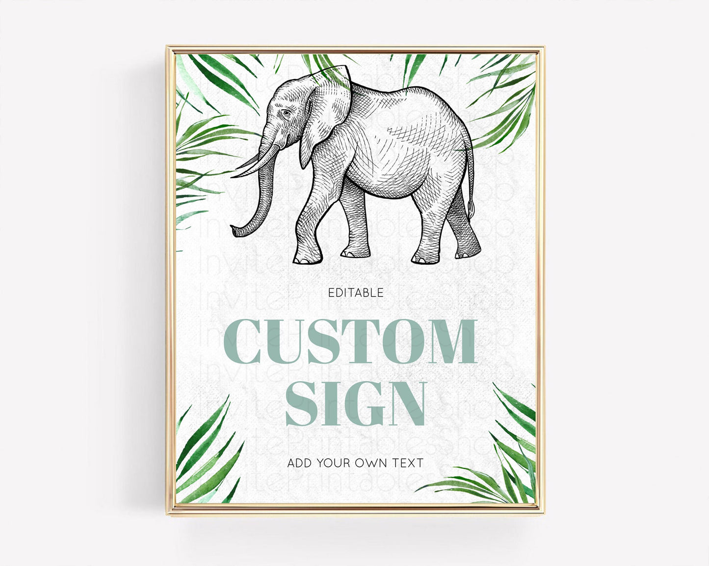 Elephant Sign Elephant Safari Adventure Party Table Sign Decor Dried Palm Fern Zoo 1st Birthday Baptism Baby Shower Bridal Shower D10850