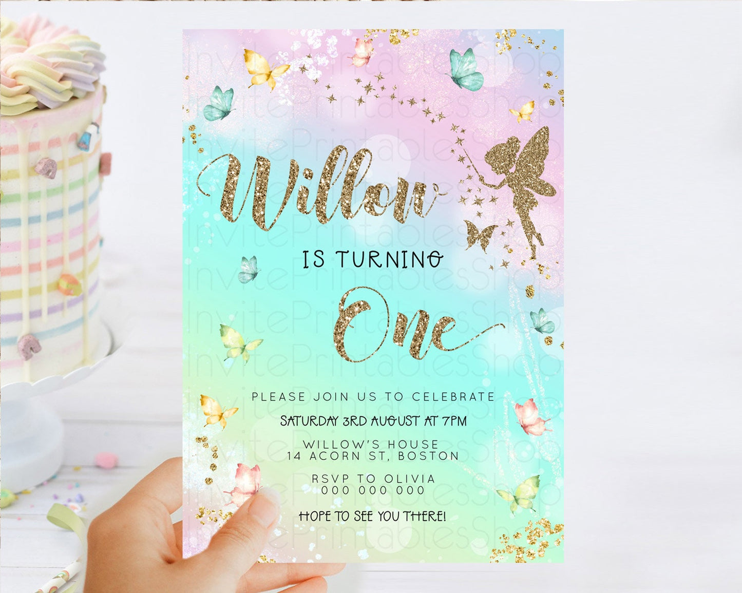 Editable Pastel Fairy Birthday Invitation Pastel Butterflies Fairy Birthday