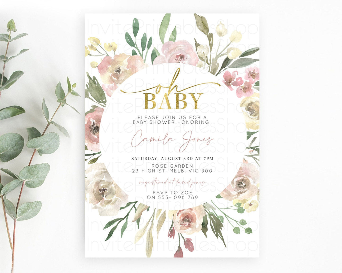 Wildflower Baby Shower Invitation Secret Garden Baby Shower Invitation Pastel Flowers Invite Enchanted Garden Shower Floral Theme D10202