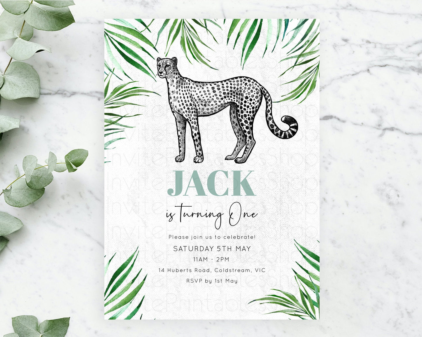 Cheetah Birthday Invitation Cheetah Invitation Cheetah Birthday Cheetah Safari Adventure Invite Cheetah Palm Leaf Invite Zoo Party D10849