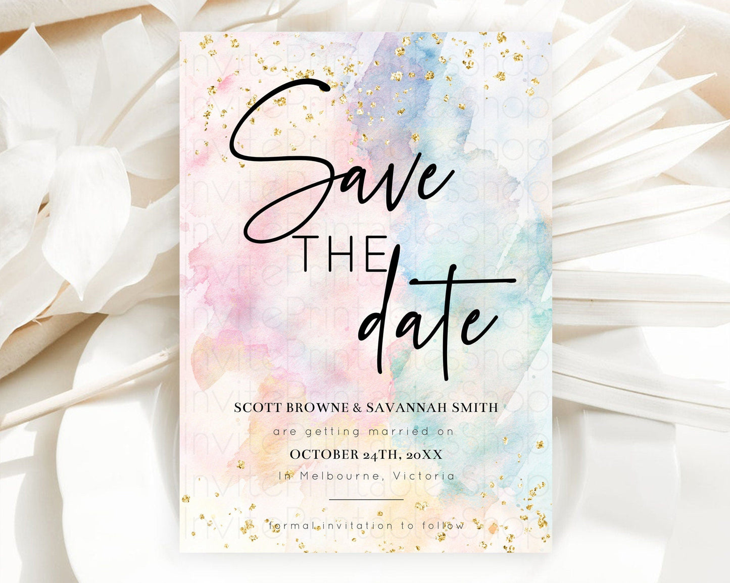 Pastel Save The Date Template Pastel Ombre Rainbow Watercolor Colorful Party For Birthday Baptism Baby Shower Wedding Bridal Shower D10276