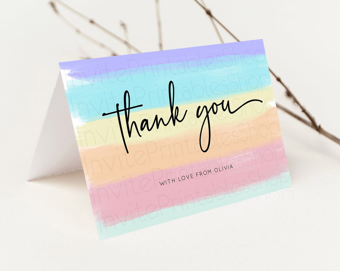Editable Pastel Thank You Rainbow Thank You Card Colorful Pastel Birthday Th