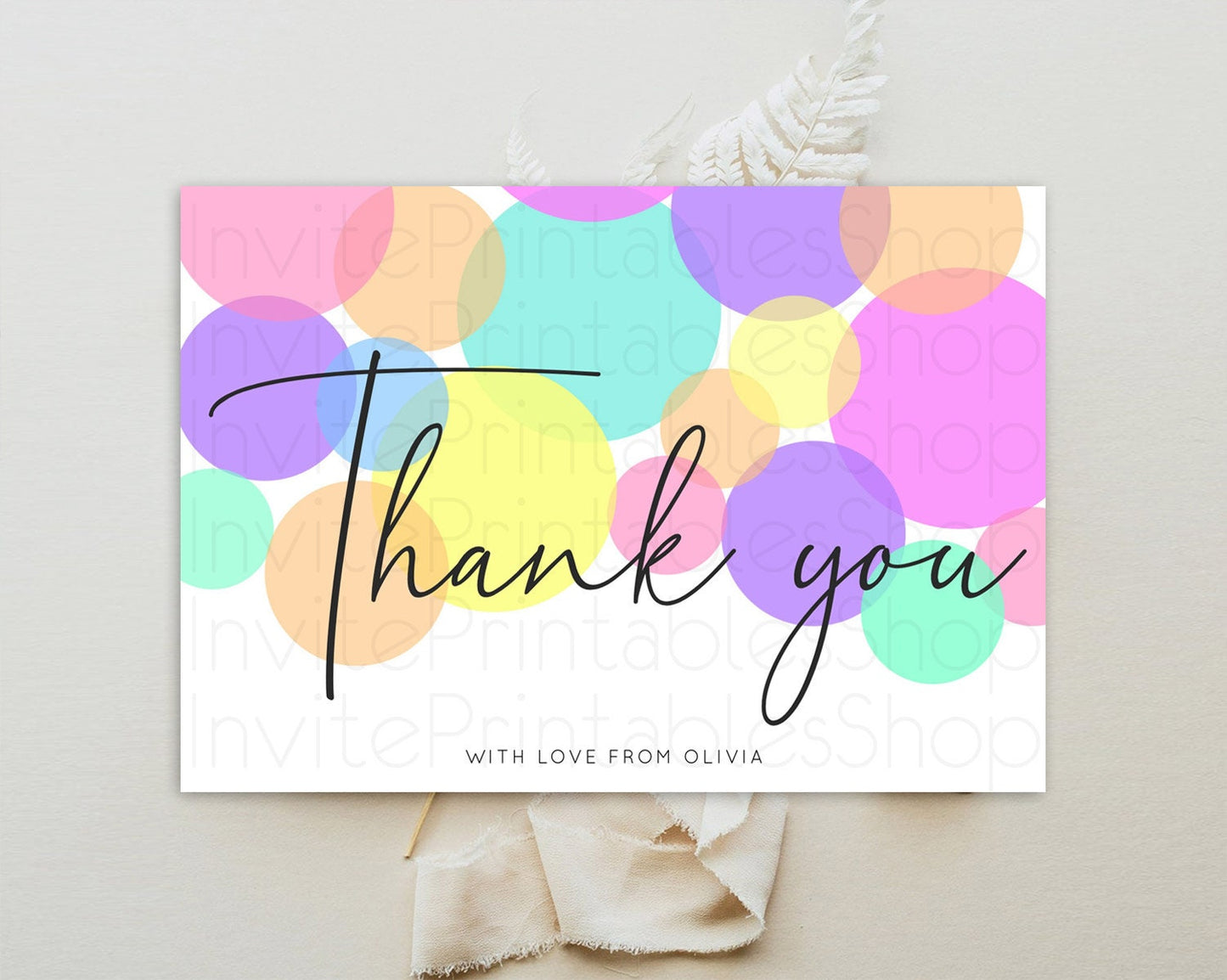 Rainbow Thank You Pastel Thank You Card Pastel Rainbow Birthday Thank You Confetti Colorful Pastel Cards Teacher Thank You Cards D10888