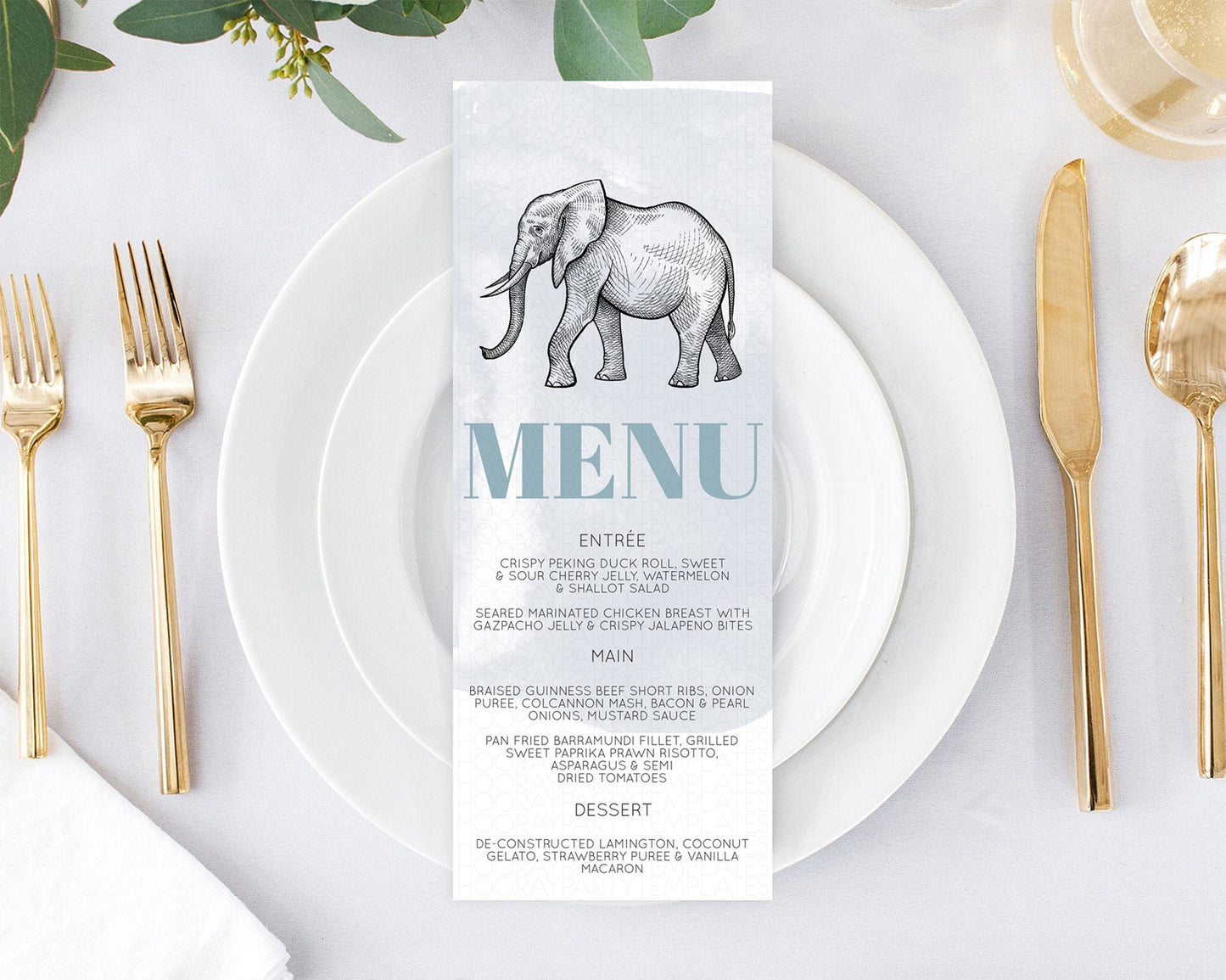 Elephant Menu Elephant Menu Template Elephant Safari Zoo Table Decor Elephant Dinner Dessert Menu Elephant Party Food Menu D10811