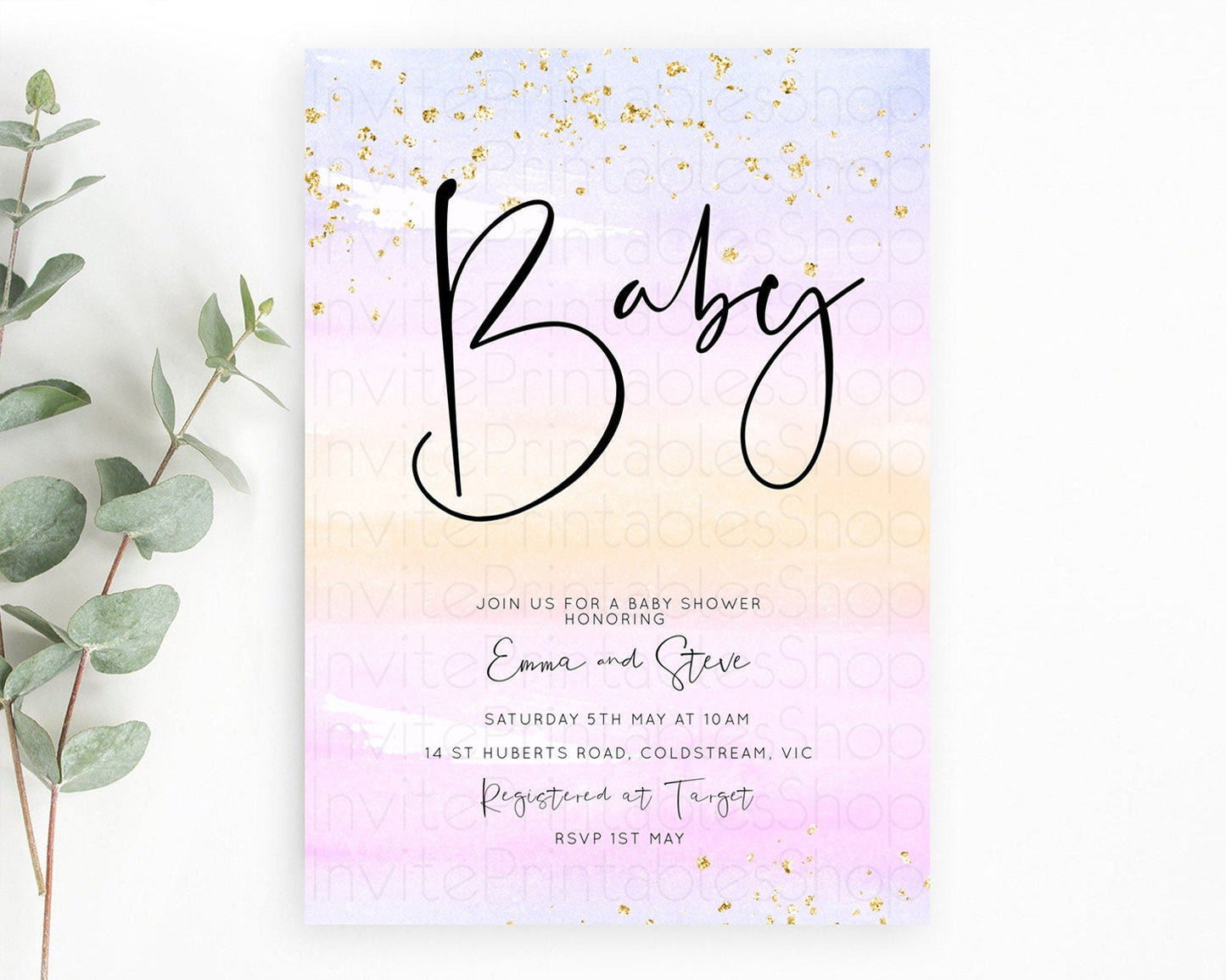 Editable Pastel Baby Shower Invitation Rainbow Baby Shower Invitation Colorf