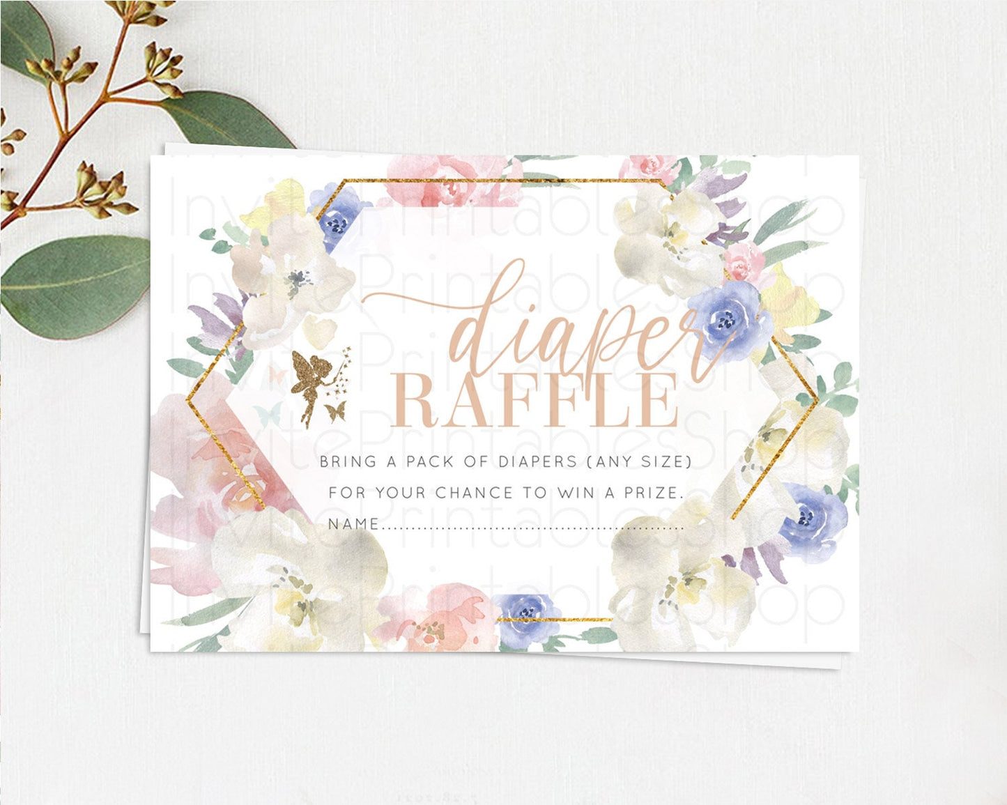 Fairy Diaper Raffle Card Fairy Diaper Insert Enchanted Garden Fairy Diaper Ticket Pastel Floral Butterfly Secret Garden Raffle Game D10829